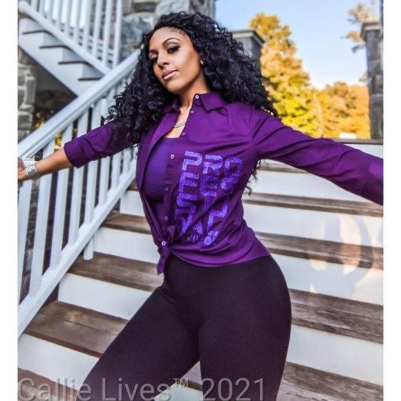 Elaine Professional Survivor: Purple Glitter Button Up Work Shirt purple black - Picture 14 of 16